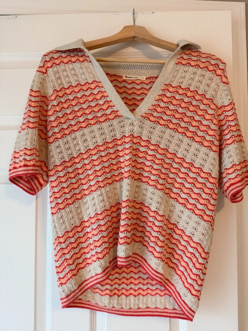 Marine Layer Spencer Open Stitch Short Sleeve Polo Sweater (Size L)